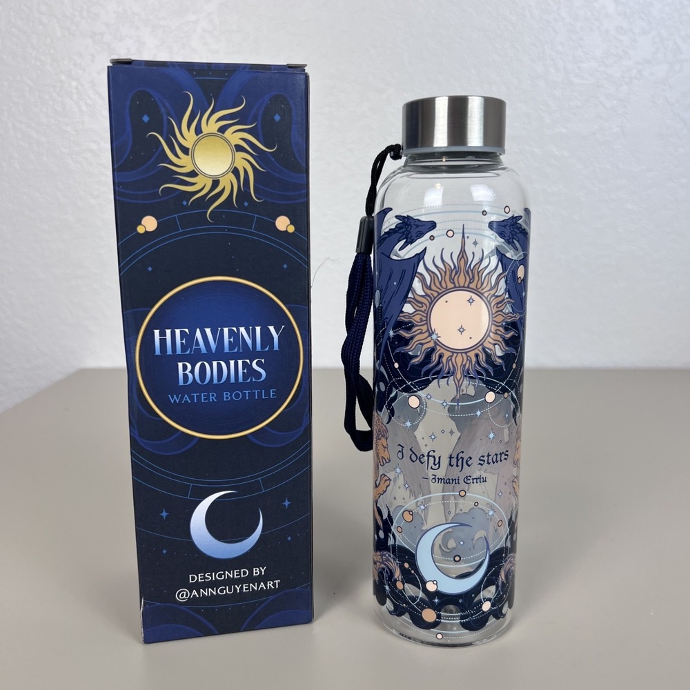 Fairyloot Heavenly Bodies Glass Water Bottle Bookish Fantasy Collectible NEW